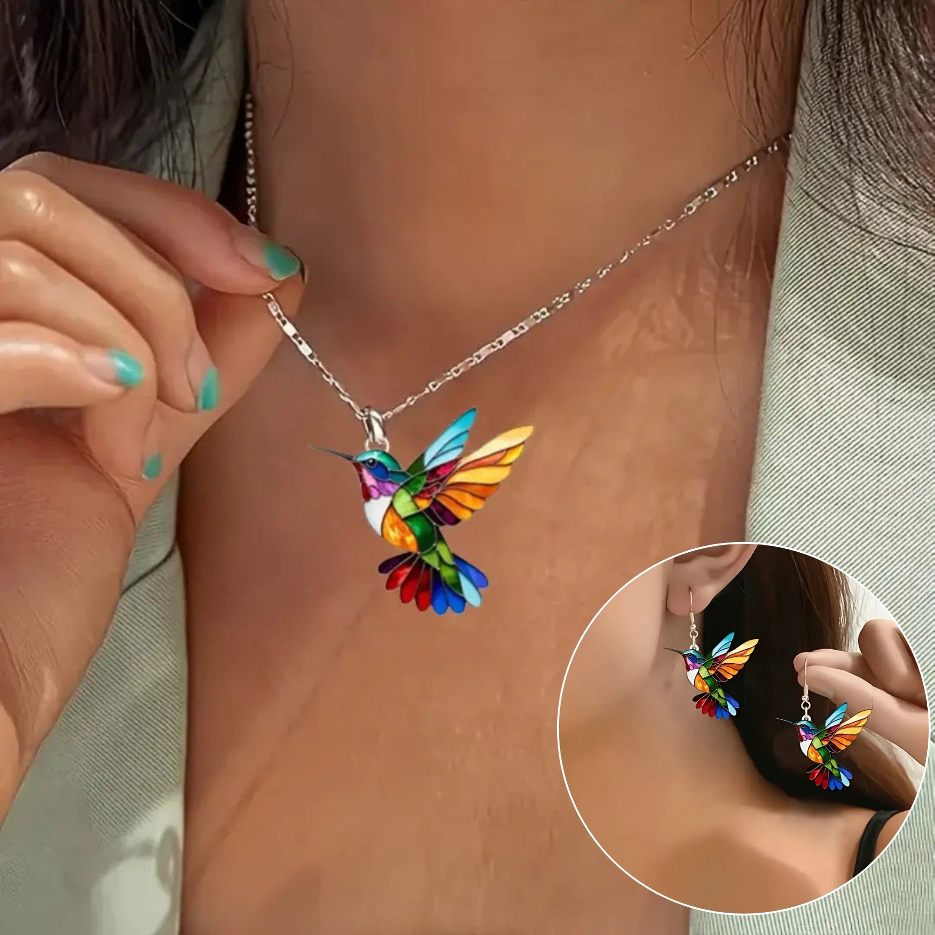 Helirianne - Elegante Hummingbird Ketting en Oorbellen