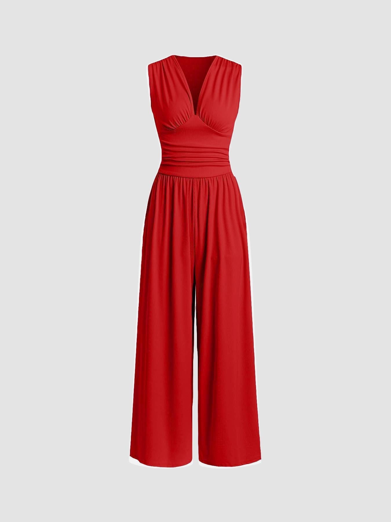 Selenae - Chique brede mouwloze jumpsuit