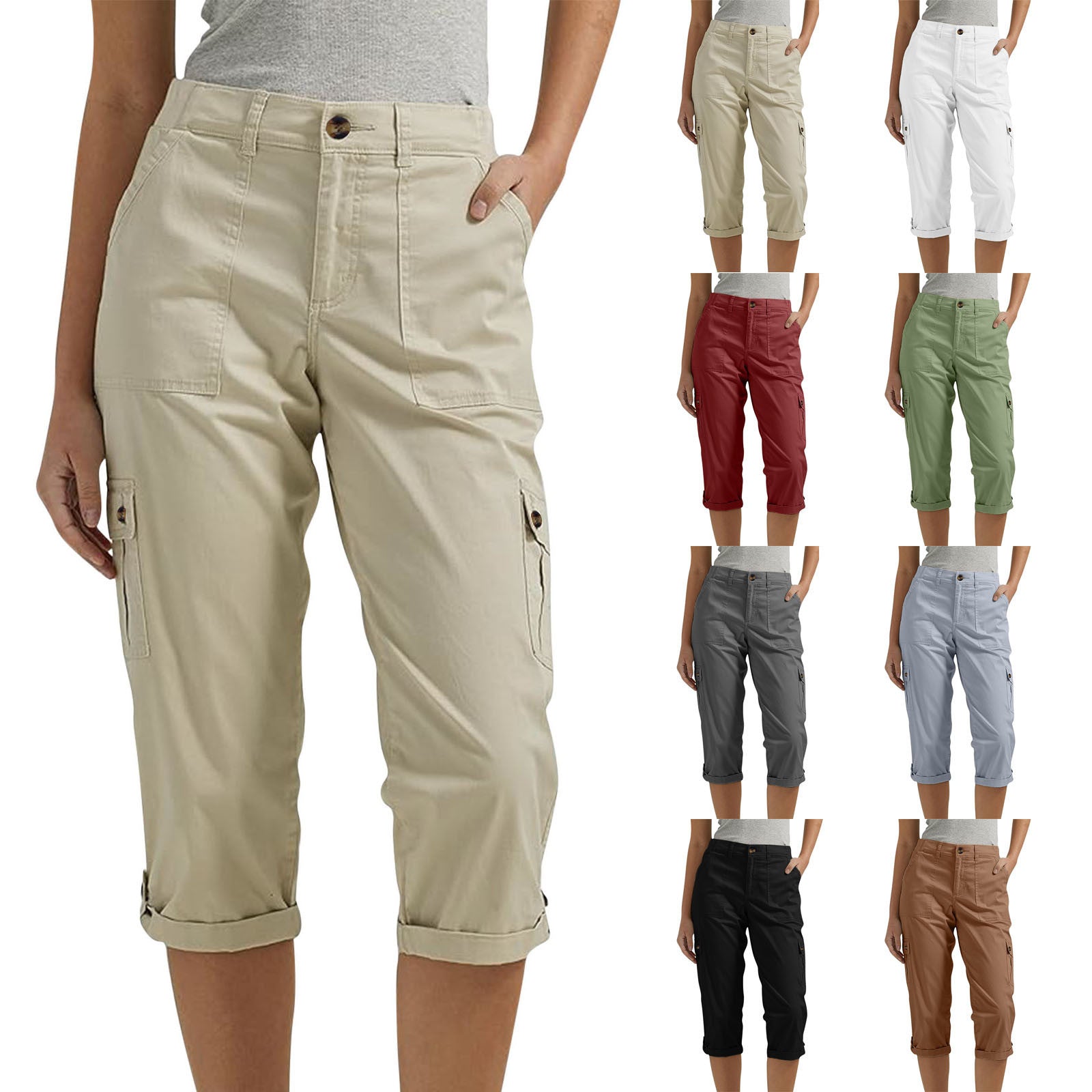 Ophiria - Dames capri cargo broek met meerdere zakken, casual pasvorm