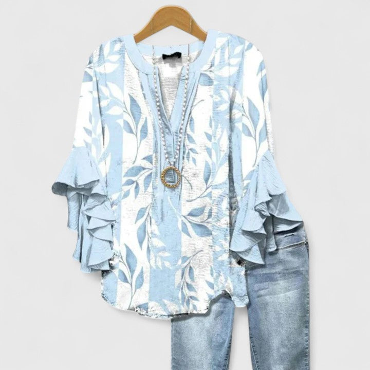 Myravelle - Damesblouse met bohemien print en elegante volantmouwen