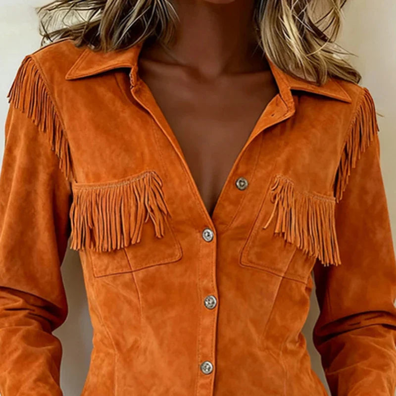 Faylarisse - Boheemse Suède Blouse met Fringes