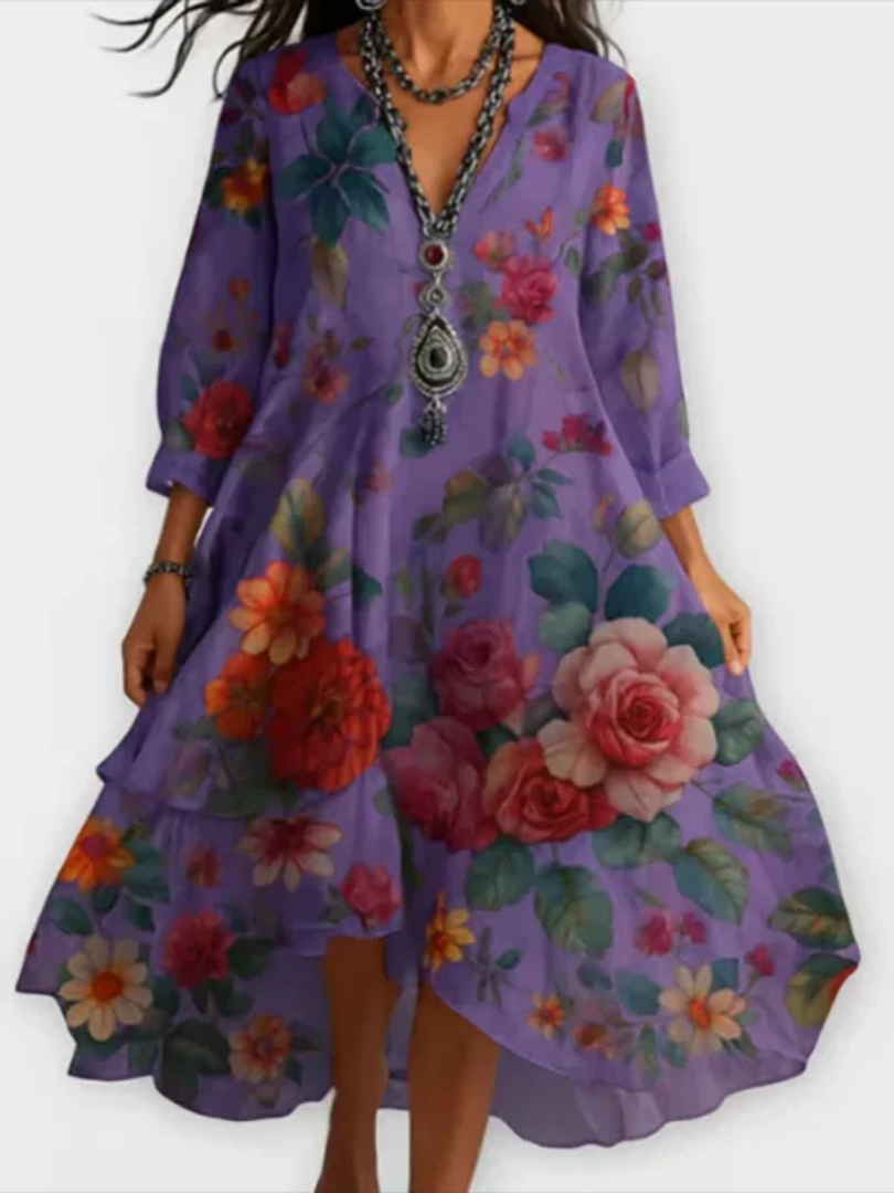 Ravina - Elegante en lichte Vintage Bloemenjurk