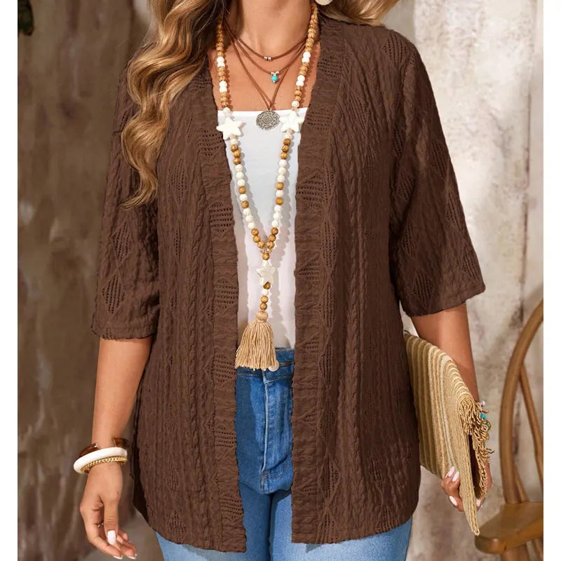 Enora - Dames opengehaakte cardigan met 3/4 mouwen
