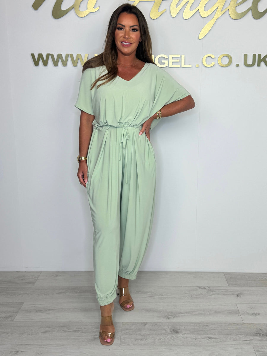 Yola - 2025 Katoenen jumpsuit met V-hals en strikceintuur