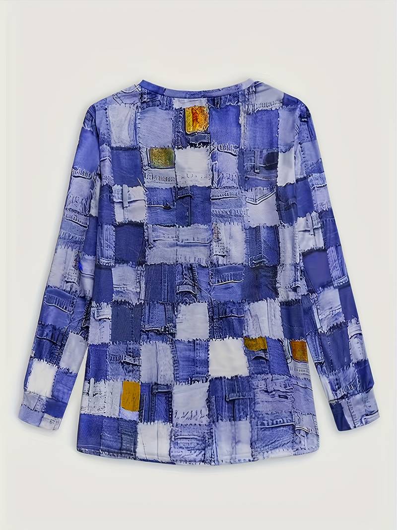 Pryselavine - Lange Top met Mouwen in Ruitpatroon, Comfortabel en Casual