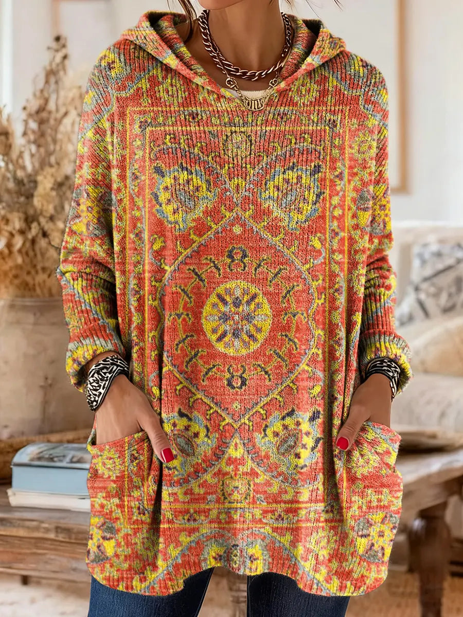Hynessa - Dames tuniek met capuchon, gedrukte, losse, moderne casual stijl