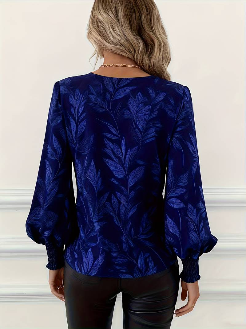Heliviennea - Elegante Blouse met Lange Mouwen Bladerenprint