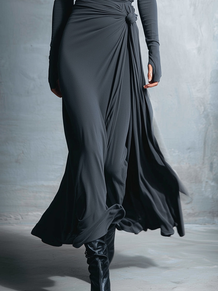 Queliravessa - Elegante Maxi Jurk met Zijdelingse Knoop