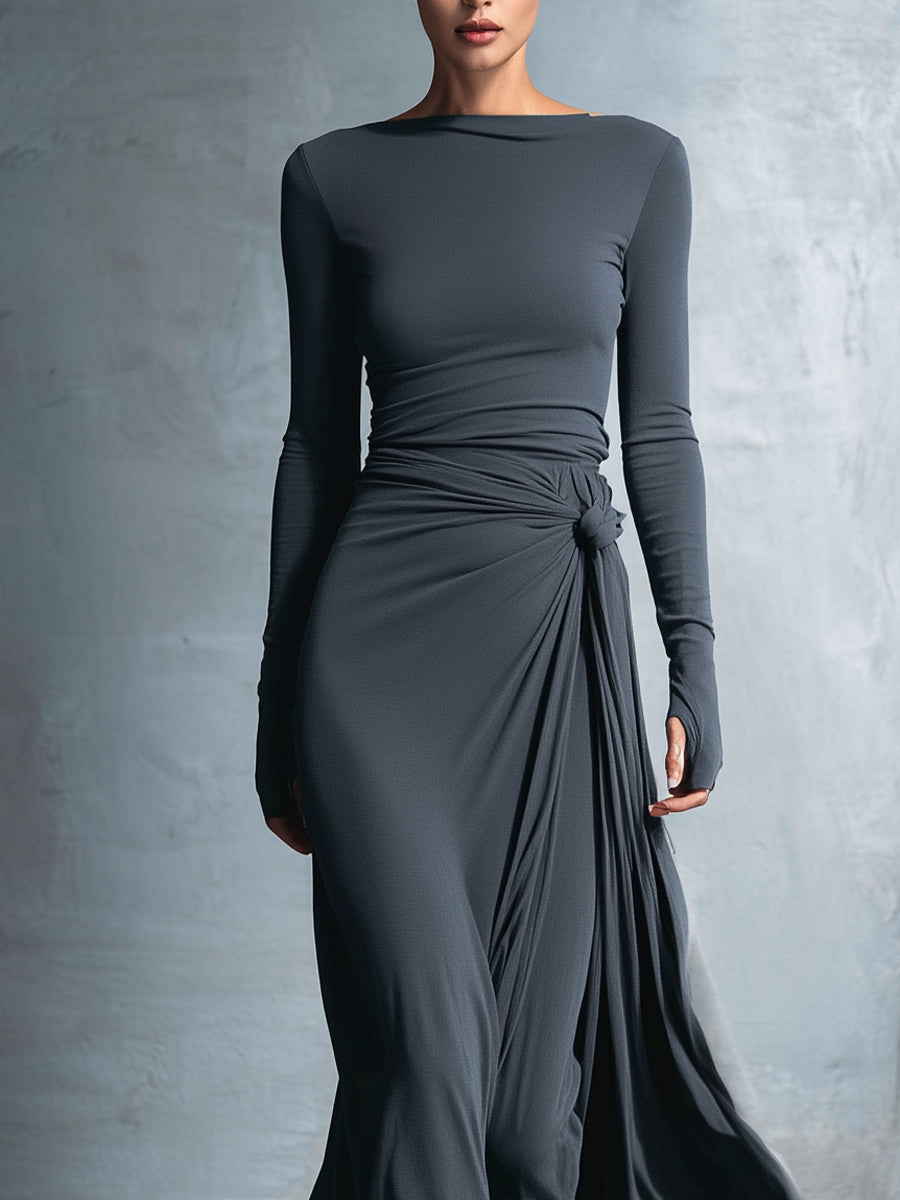 Queliravessa - Elegante Maxi Jurk met Zijdelingse Knoop