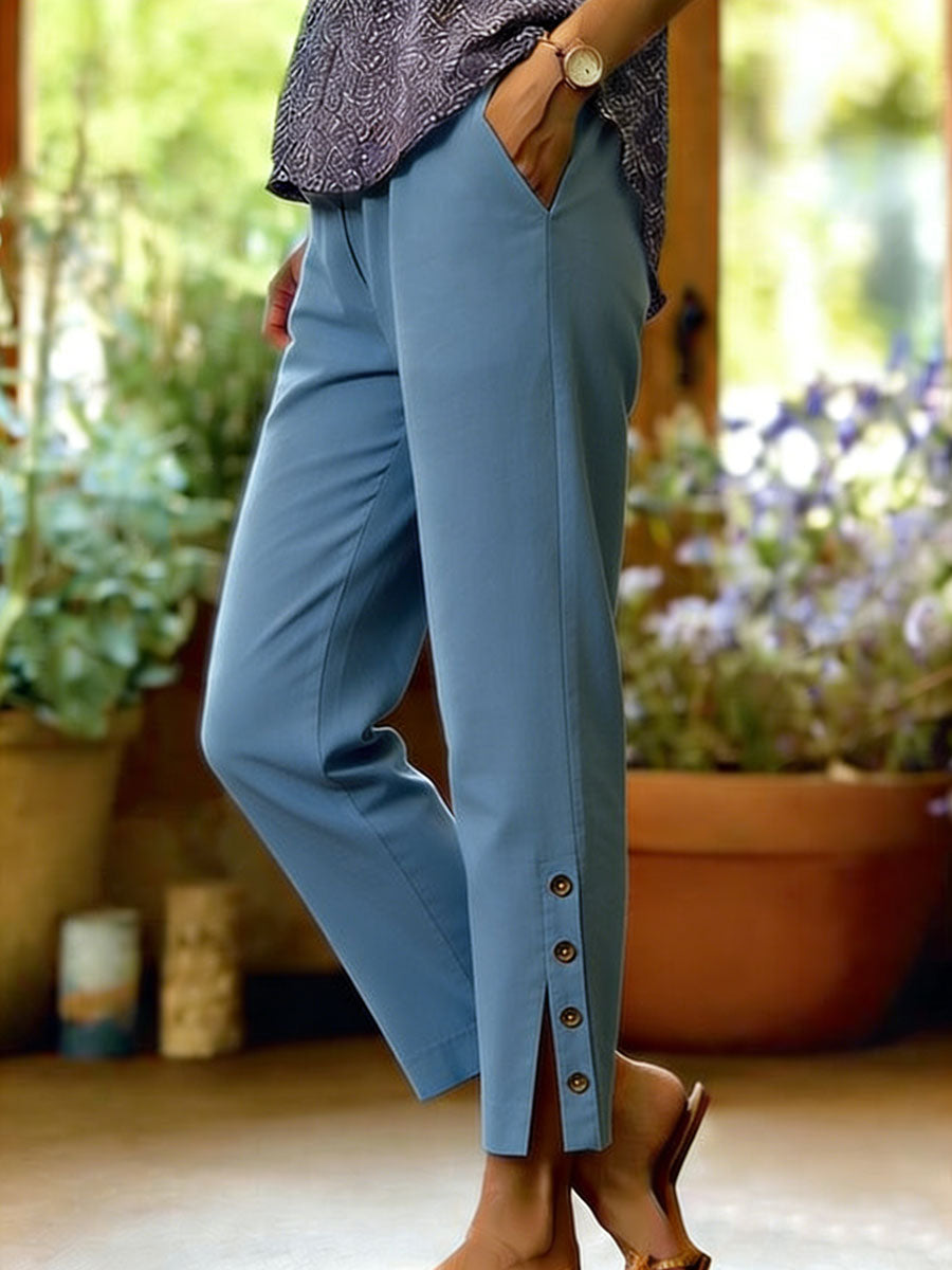 Firoxa - Dames Linnen Lichtgewicht Comfortabele Casual Broek Voor Elke Dag