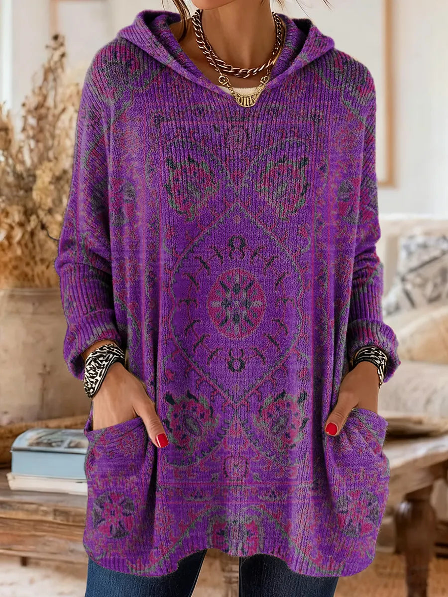 Hynessa - Dames tuniek met capuchon, gedrukte, losse, moderne casual stijl