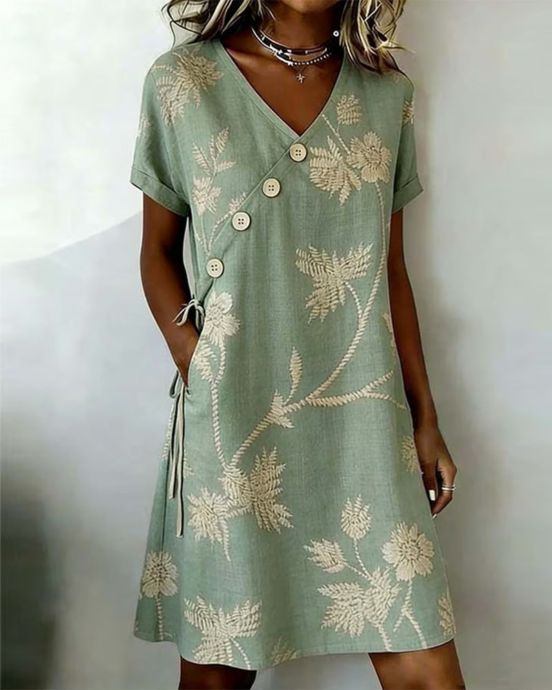 Noëlle - Mini jurk voor dames in groen met bloemenprint