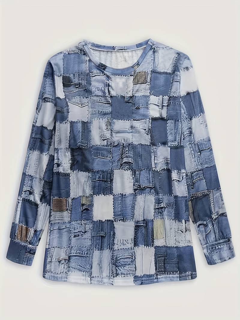 Pryselavine - Lange Top met Mouwen in Ruitpatroon, Comfortabel en Casual