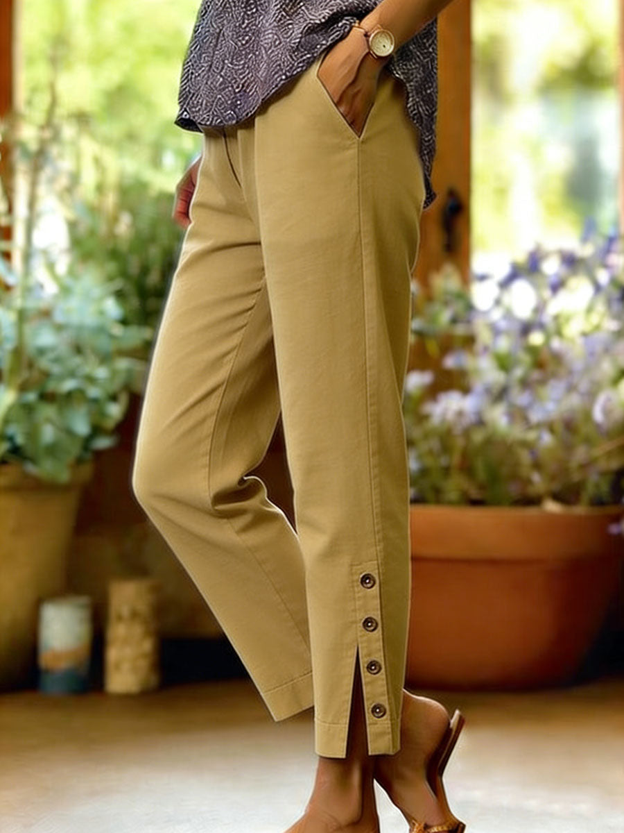 Firoxa - Dames Linnen Lichtgewicht Comfortabele Casual Broek Voor Elke Dag
