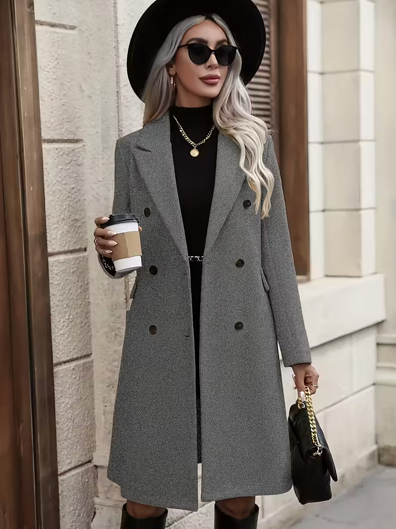 Quinella - Dames trenchcoat uni met dubbele knoopsluiting