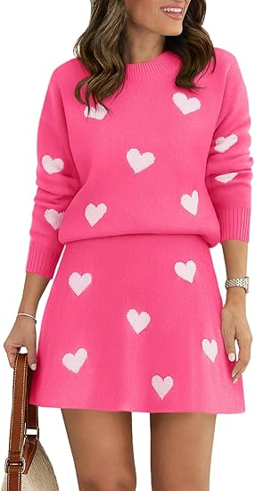 Helissora - Set Rok En Trui Voor Vrouwen Met Hartpatroon