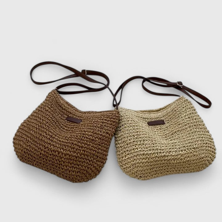 Mirelina - Dames schoudertas van gevlochten raffia in natuurlijke boho-stijl
