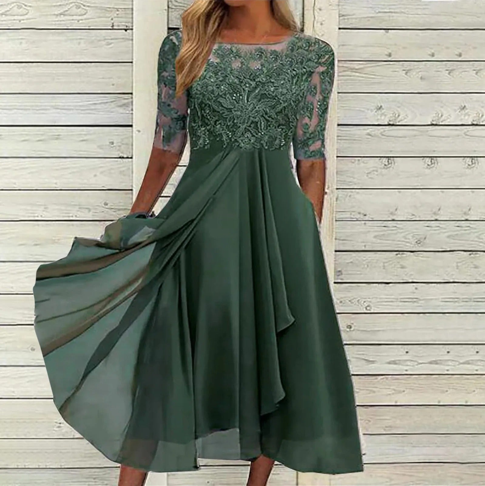 Amya - Elegante Geborduurde Chiffon Jurk