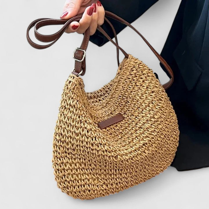 Mirelina - Dames schoudertas van gevlochten raffia in natuurlijke boho-stijl