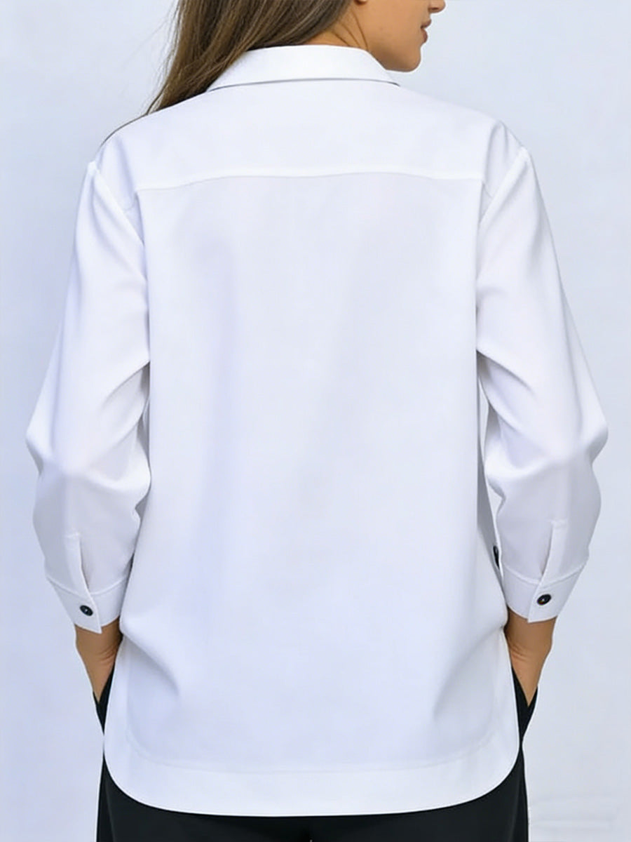 Pryxa - Damesblouse met klassieke kraag, elegante opening, lange mouwen, minimalistisch