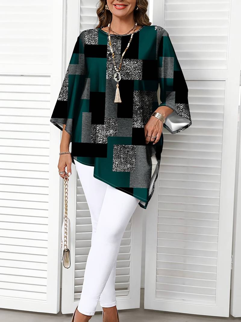 Rhosalivelle - Oversized Blouse met Geruit Motief