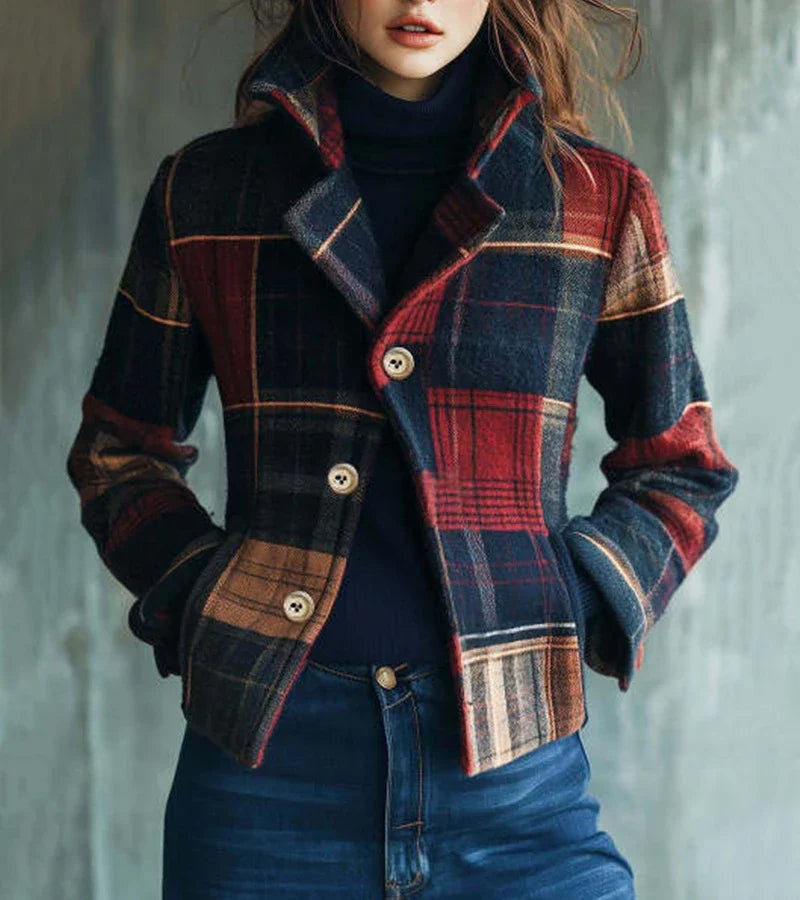 Dorinavessa - Vintage Geruite Warme Jas, Tijdloze Stijl