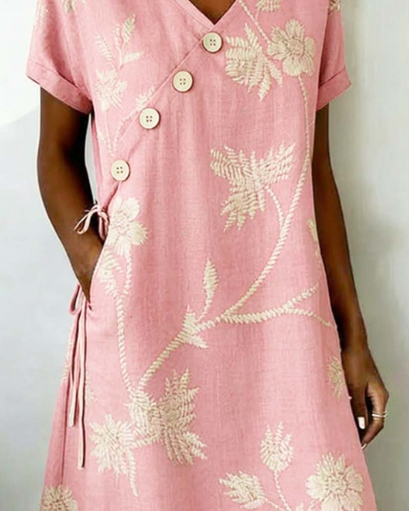 Noëlle - Mini jurk voor dames in groen met bloemenprint