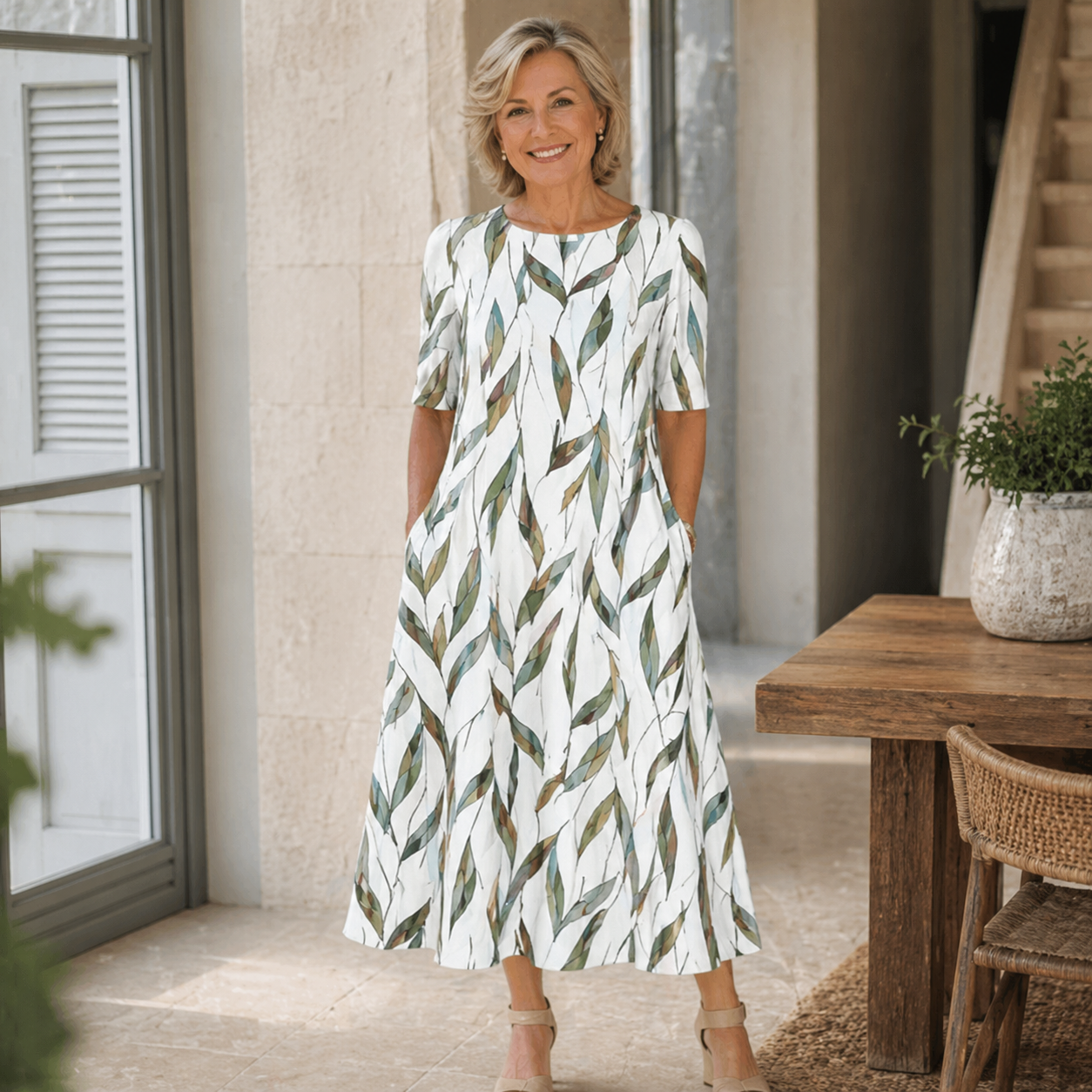 Nienke - Midi jurk voor vrouwen met bloemenprint en uitlopende rok