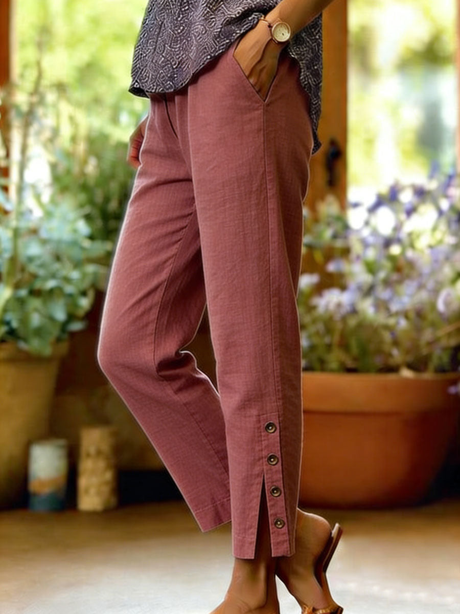 Firoxa - Dames Linnen Lichtgewicht Comfortabele Casual Broek Voor Elke Dag