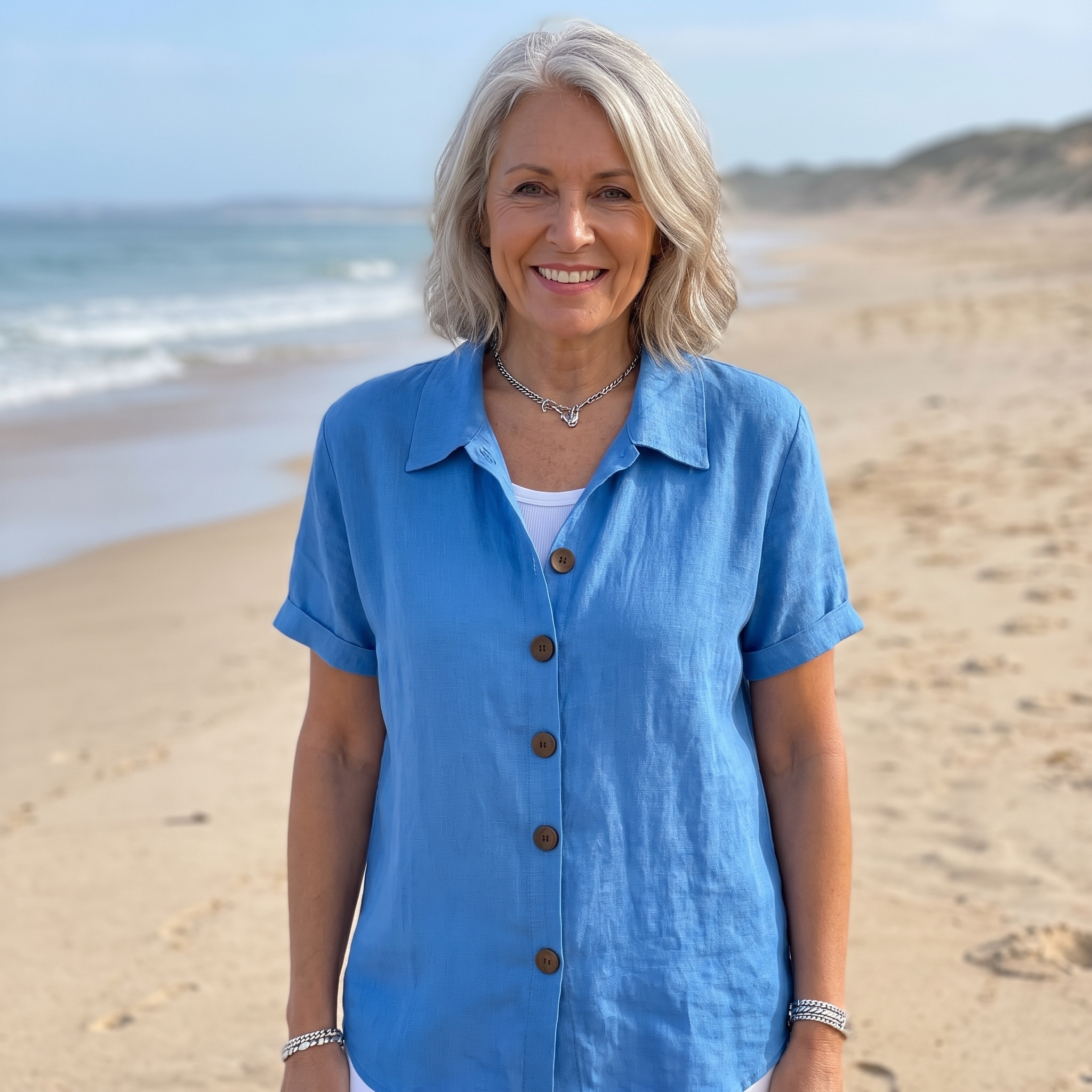 Marovia - Dames blouse met korte mouwen en knopen