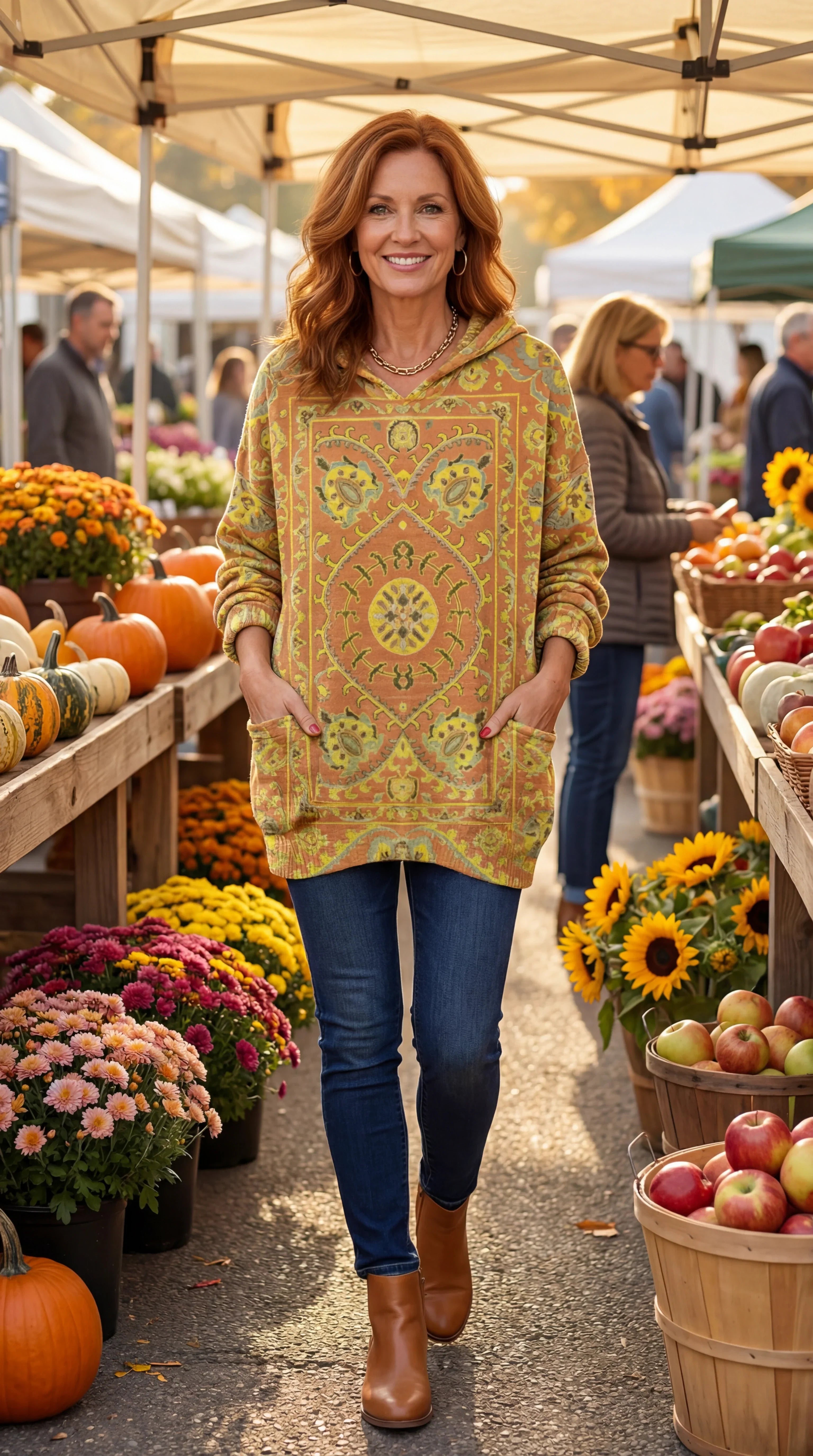 Hynessa - Dames tuniek met capuchon, gedrukte, losse, moderne casual stijl
