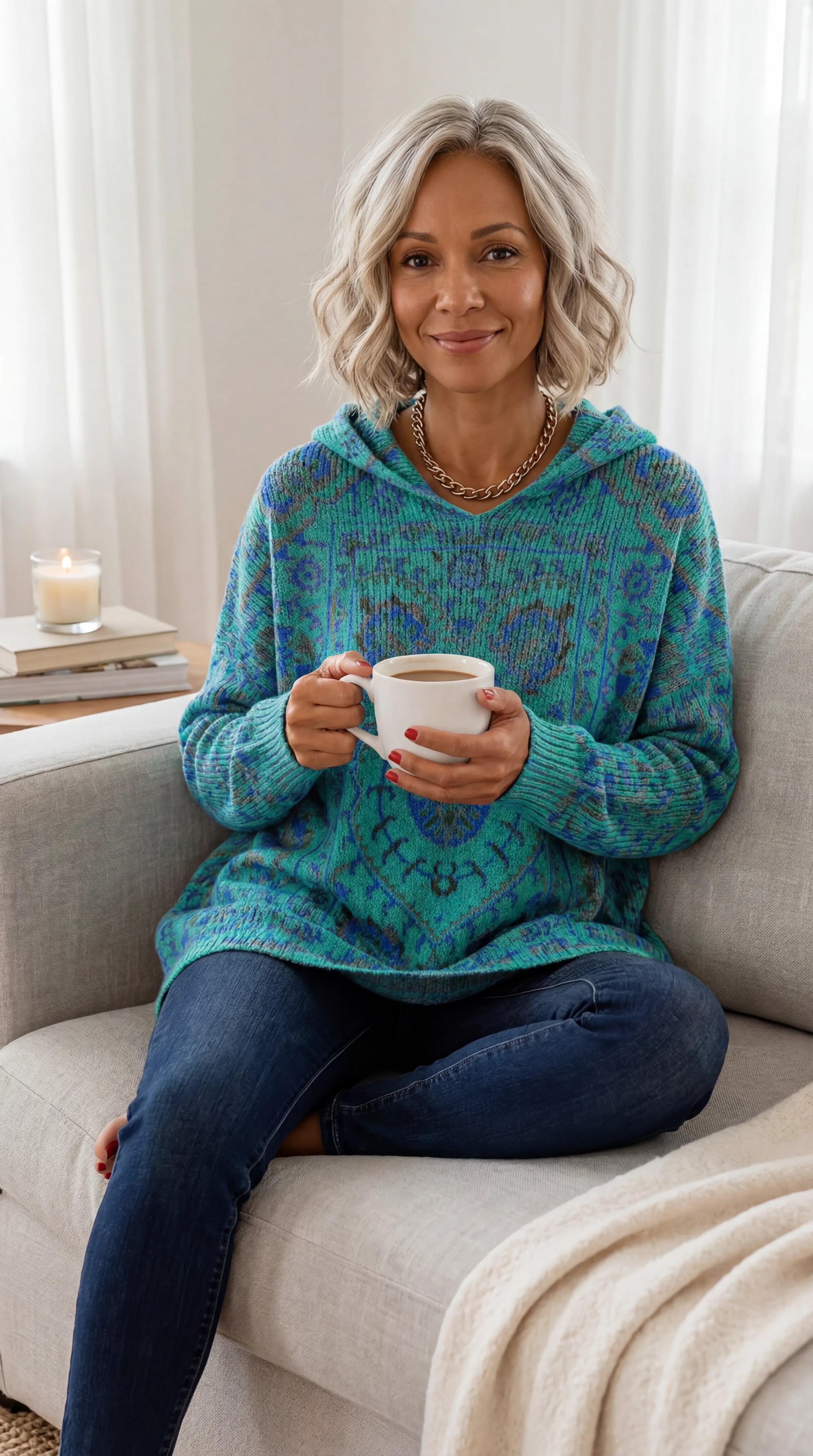 Hynessa - Dames tuniek met capuchon, gedrukte, losse, moderne casual stijl
