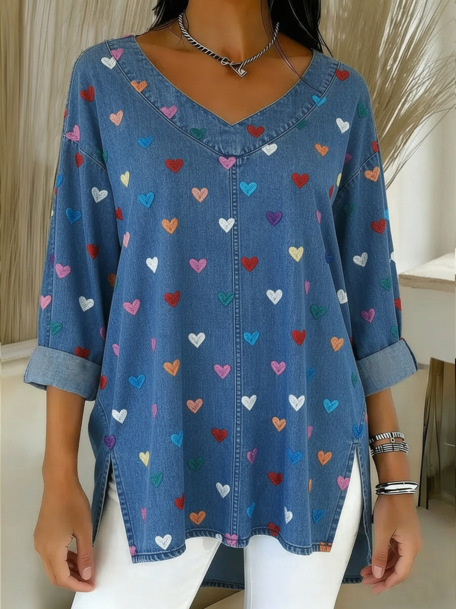 Noralissine - Casual Top van Gewassen Katoenen Denim voor Vrouwen