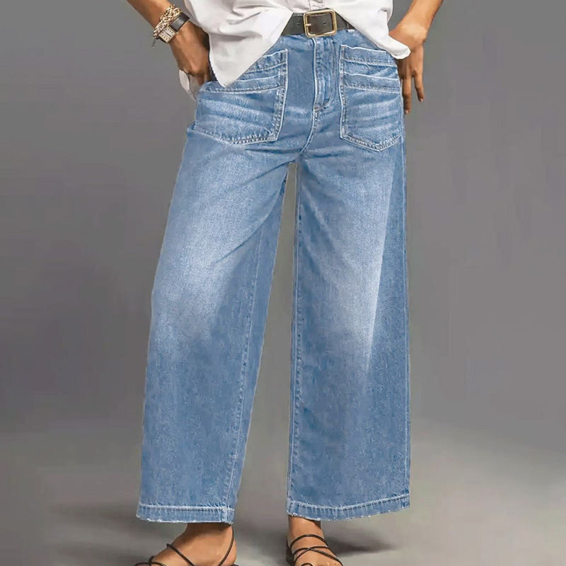 Rexelle - Dames Jeans Hoge Taille Wijde Pasvorm Denim Comfort & Moderne Stijl