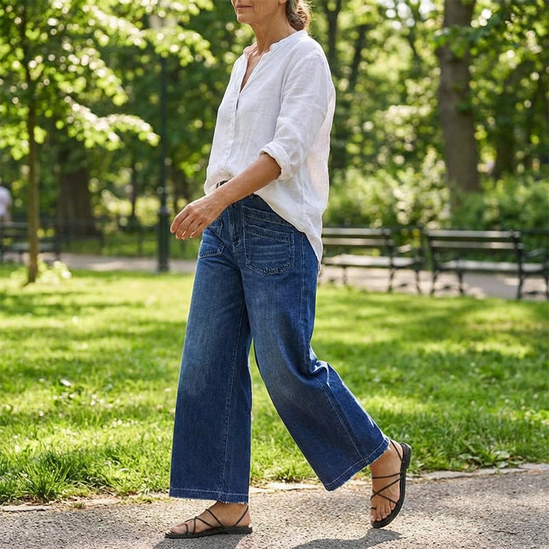 Rexelle - Dames Jeans Hoge Taille Wijde Pasvorm Denim Comfort & Moderne Stijl