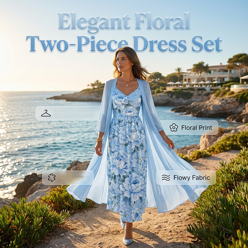 Ilvessa - Vrouwen bloemenprint set met lichte cardigan