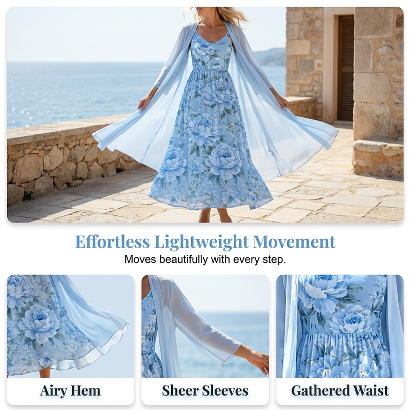 Ilvessa - Vrouwen bloemenprint set met lichte cardigan