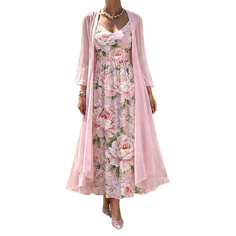 Ilvessa - Vrouwen bloemenprint set met lichte cardigan