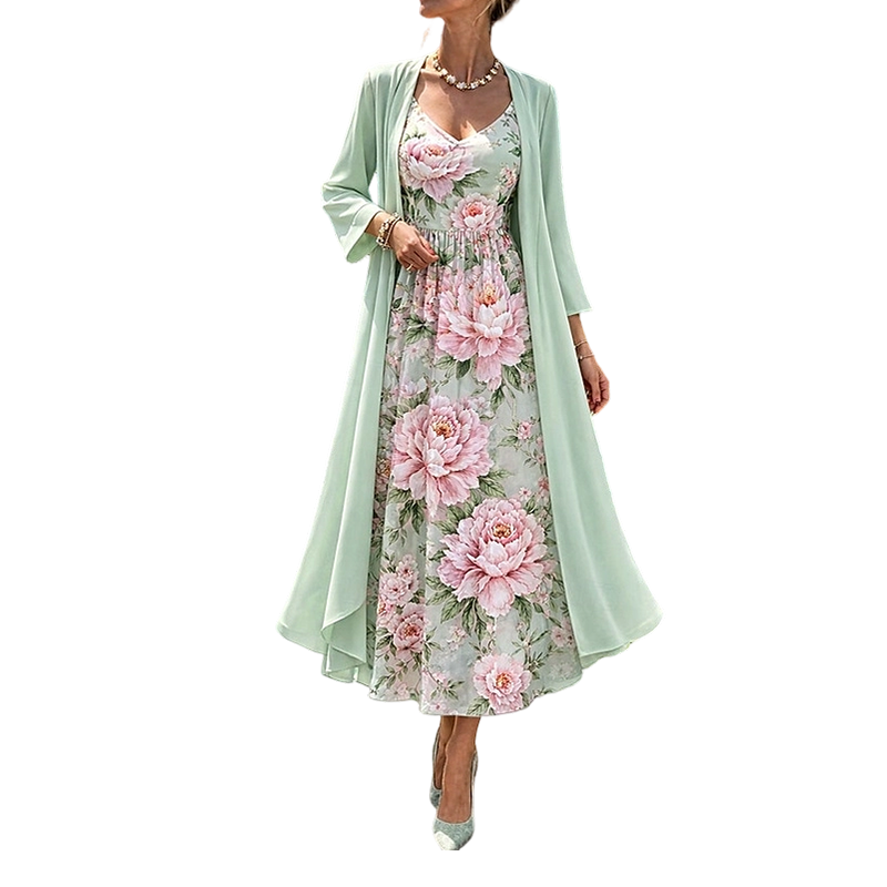 Ilvessa - Vrouwen bloemenprint set met lichte cardigan