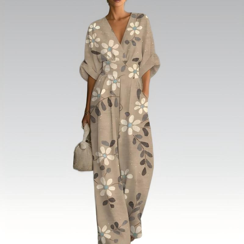 Nevina - Dames jumpsuit met V-hals en vloeiende pasvorm