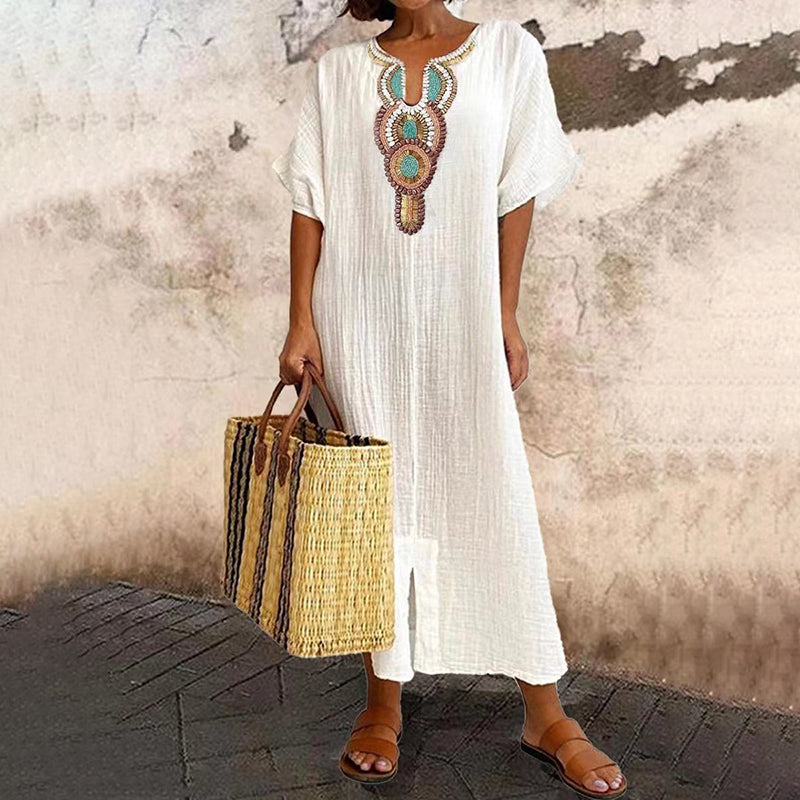 Isoria - Maxijurk voor dames met geborduurd bohemian-stijl
