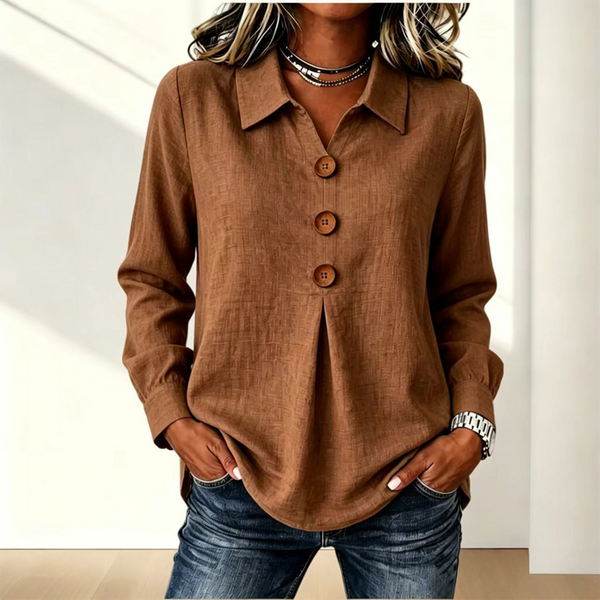 Zelda - Blouse voor dames in geel met klassieke kraag en knopen