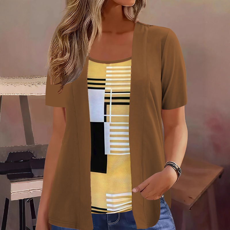 Arabella - Dames T-shirt met gelaagd effect en geometrische print
