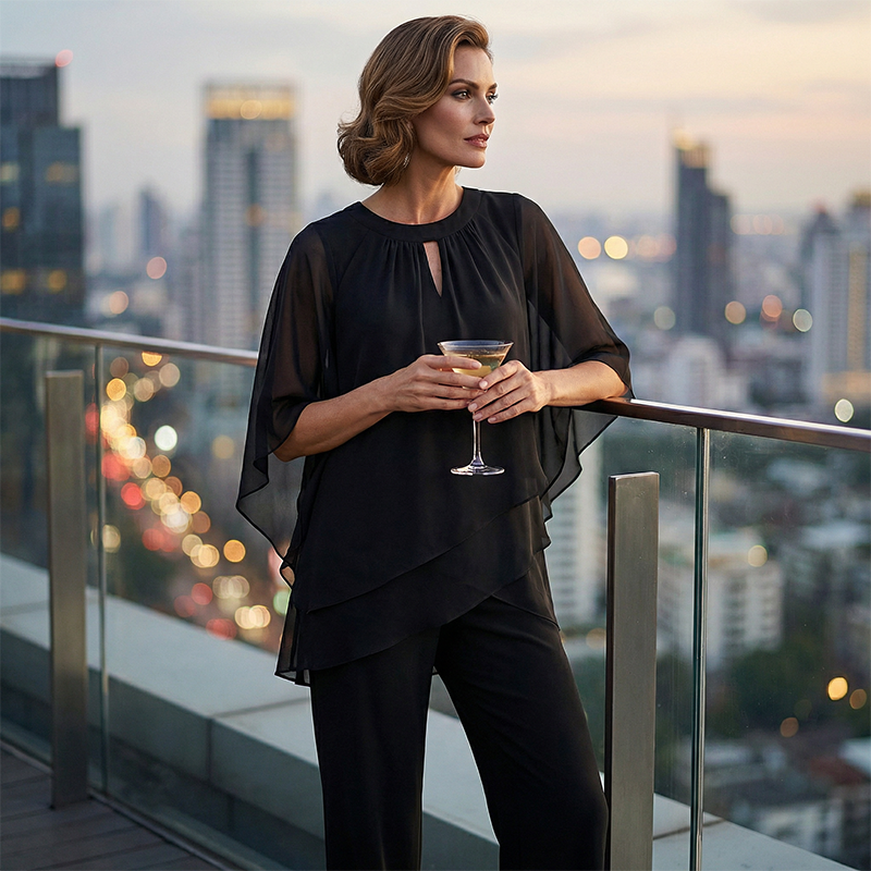 Janne - Elegante dames set met asymmetrische blouse