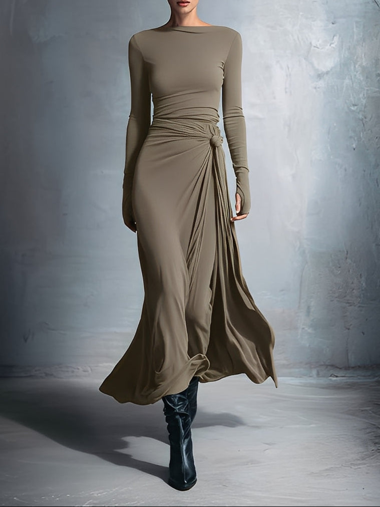 Queliravessa - Elegante Maxi Jurk met Zijdelingse Knoop