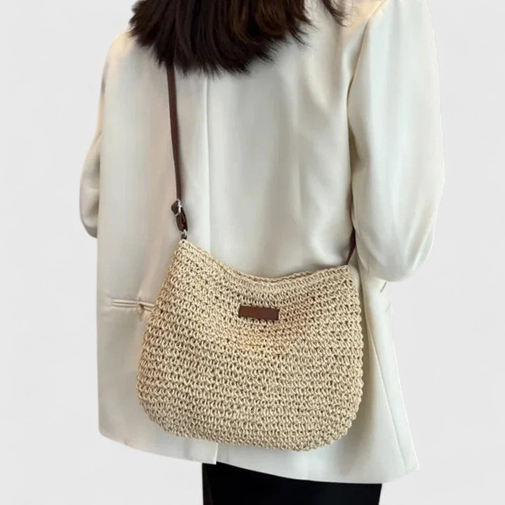 Mirelina - Dames schoudertas van gevlochten raffia in natuurlijke boho-stijl