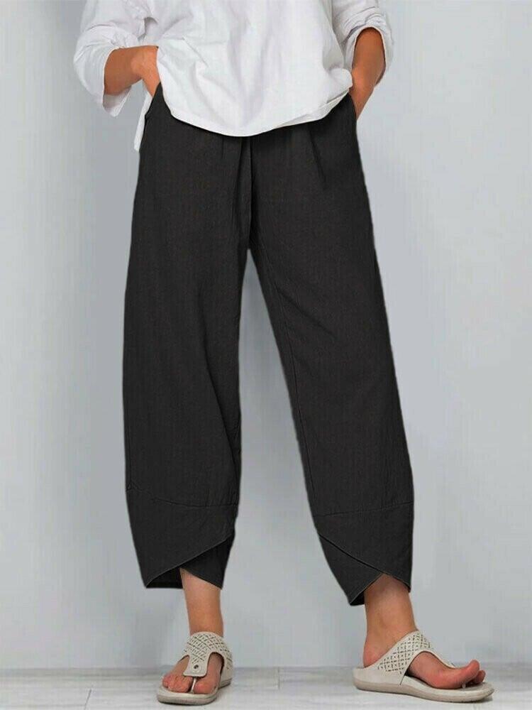 Belythia - Vintage asymmetrische hoge taille damesbroek met zakken