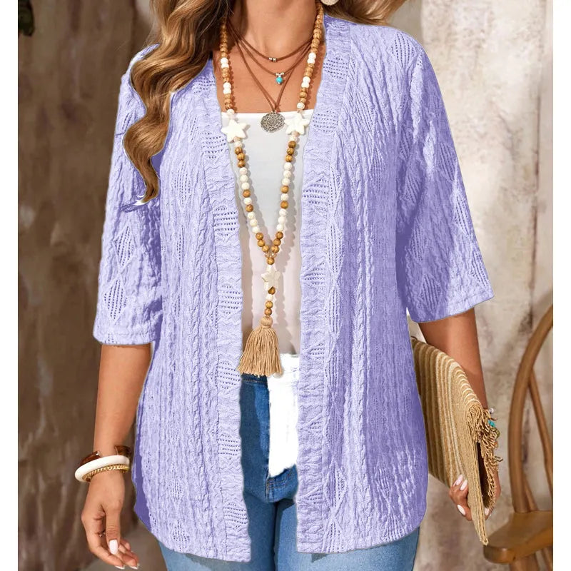 Enora - Dames opengehaakte cardigan met 3/4 mouwen