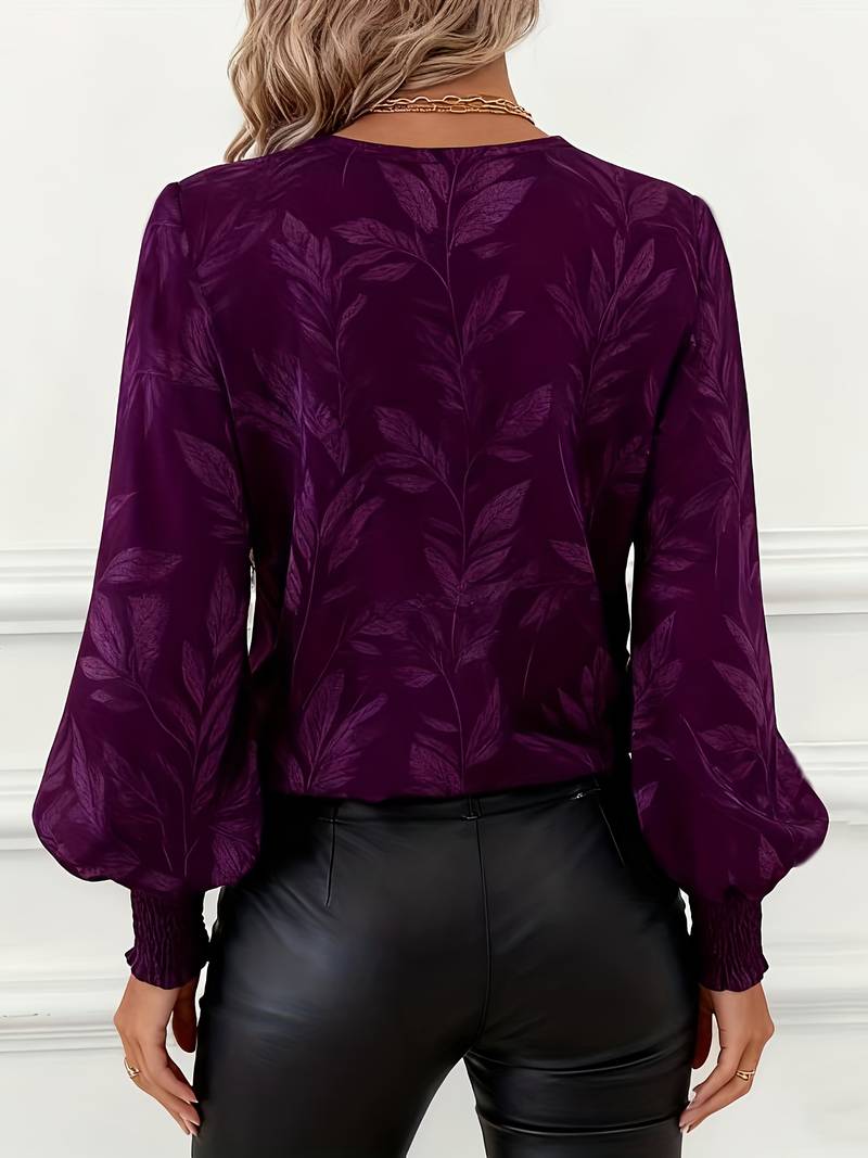 Heliviennea - Elegante Blouse met Lange Mouwen Bladerenprint