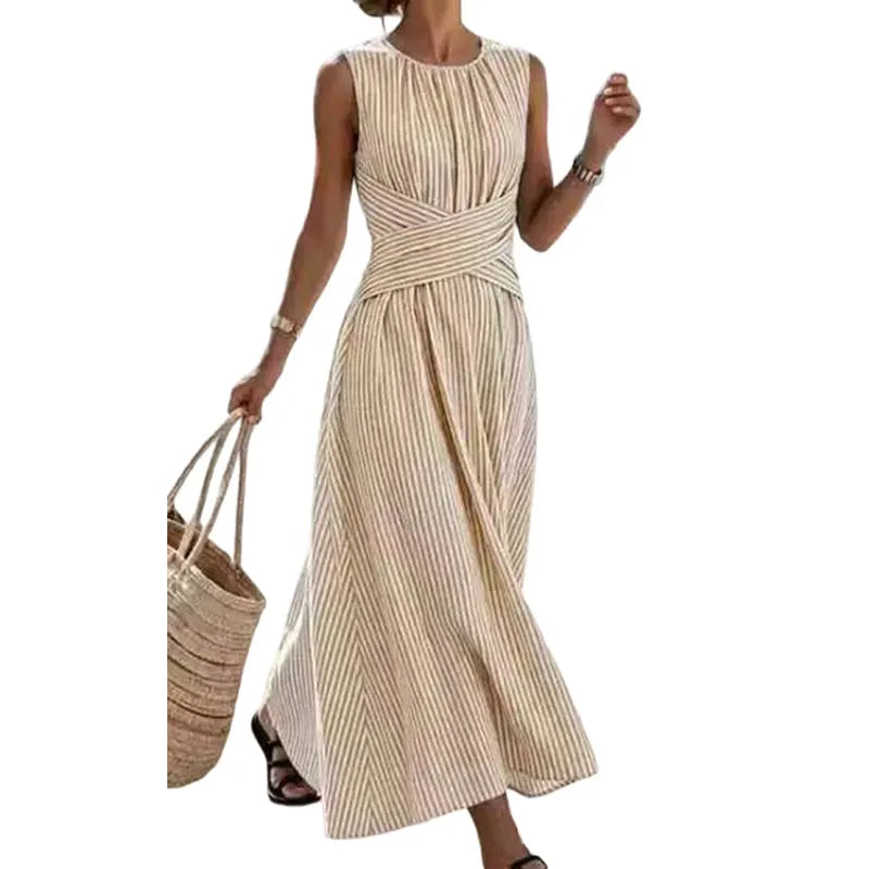 Caliane - Maxi jurk voor dames zonder mouwen met kruis taille